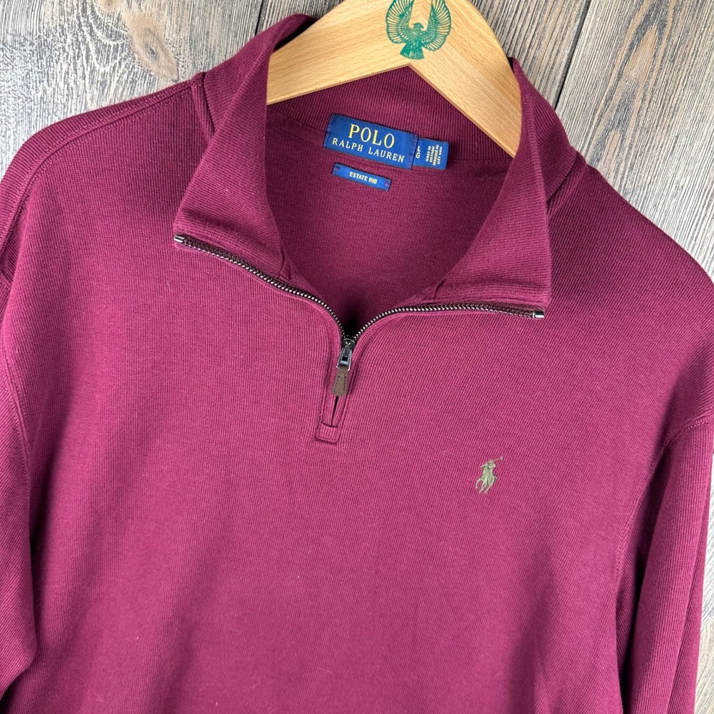 Polo Ralph Lauren Estate Rib Quarter Zip Pullover Maroon Burgundy Mens Large